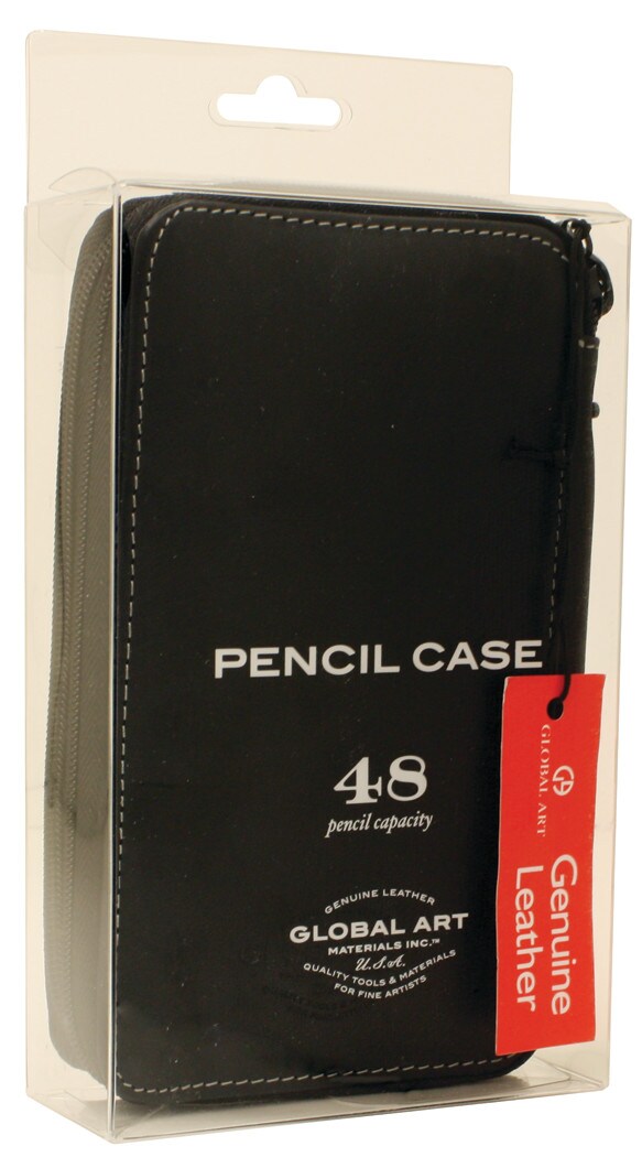 Global Art Genuine Leather 24 Pencil Case Black