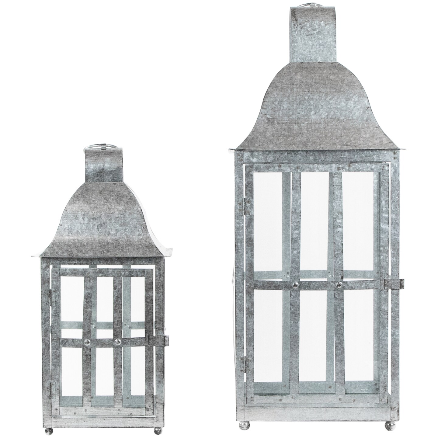Northlight Set of 2 Distressed Galvanized Metal Candle Lanterns 23.75&#x22;