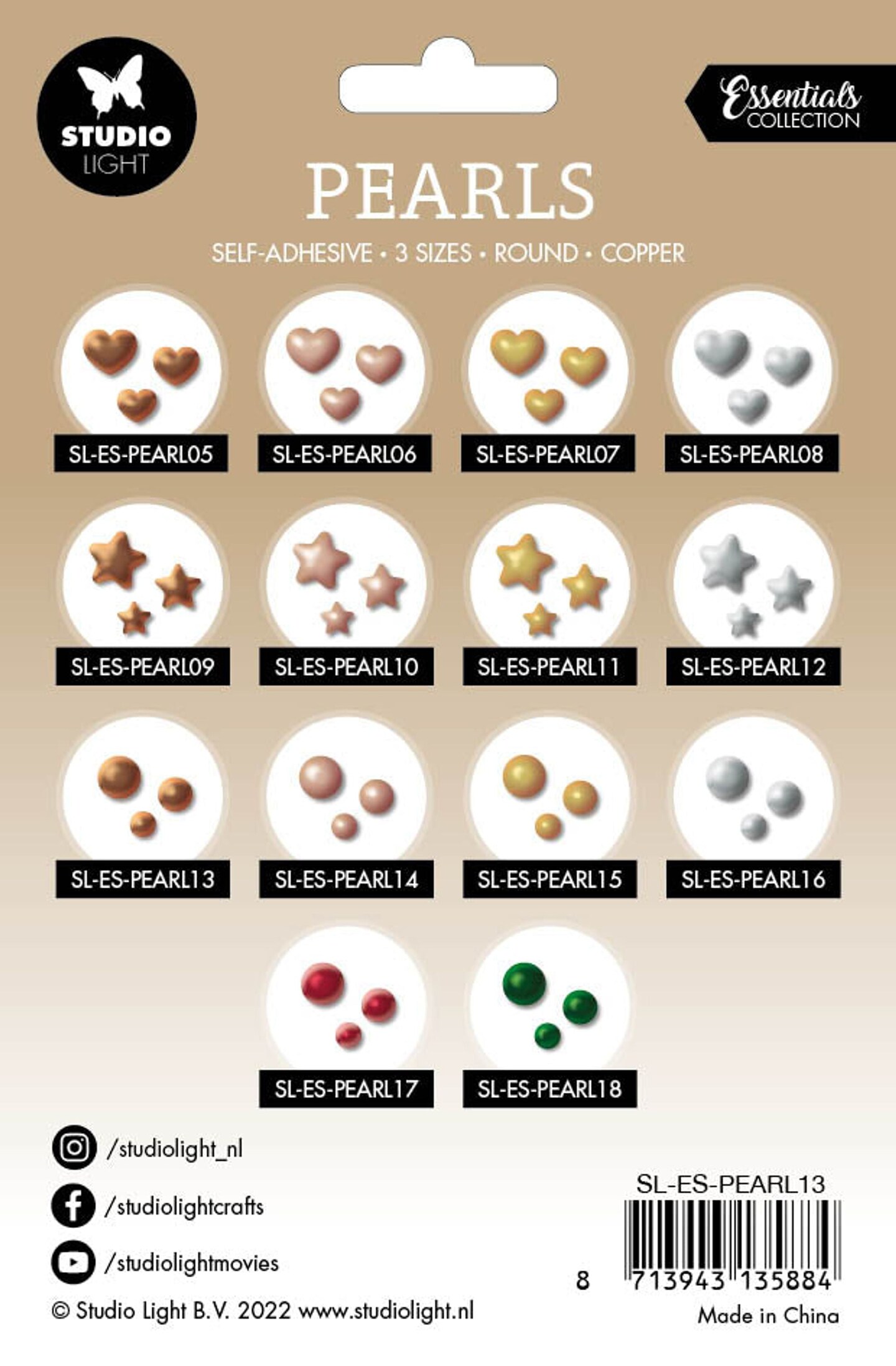 Studio Light SL Self-Adhesive Pearls Copper Pearls Essentials 105x160x4mm 240 PC nr.13
