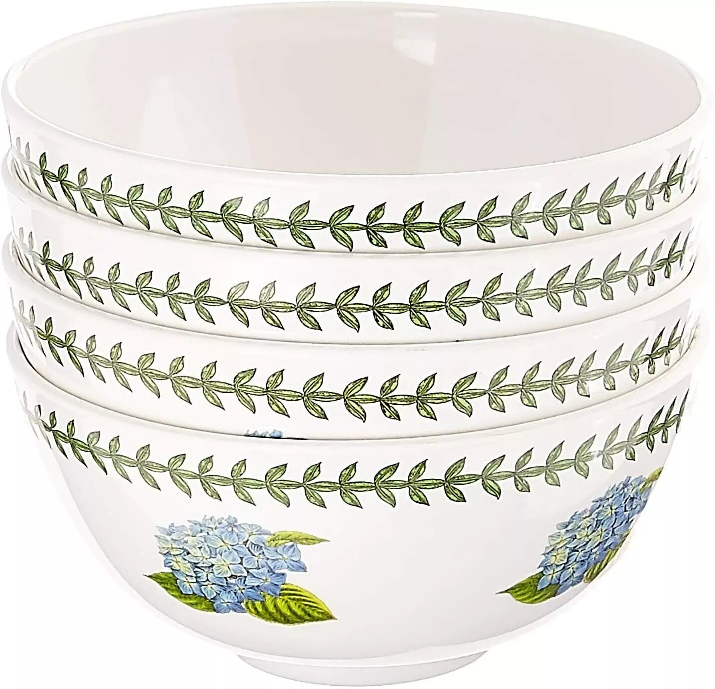 Portmeirion Botanic Garden Set of 4 Melamine Bowls, 7.25 Inch - White