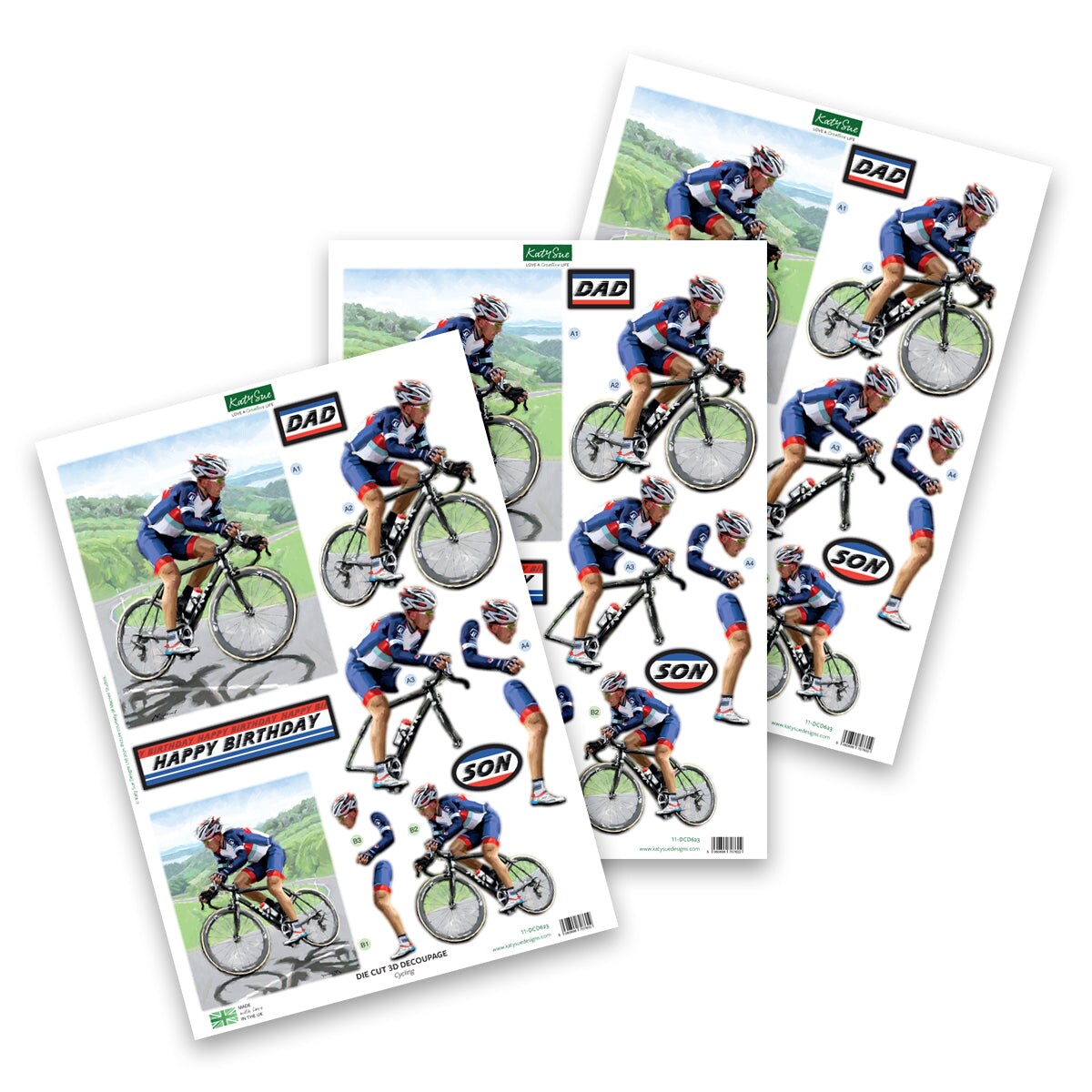 Katy Sue Die Cut Decoupage &#x2013; Cycling (Pack Of 3)