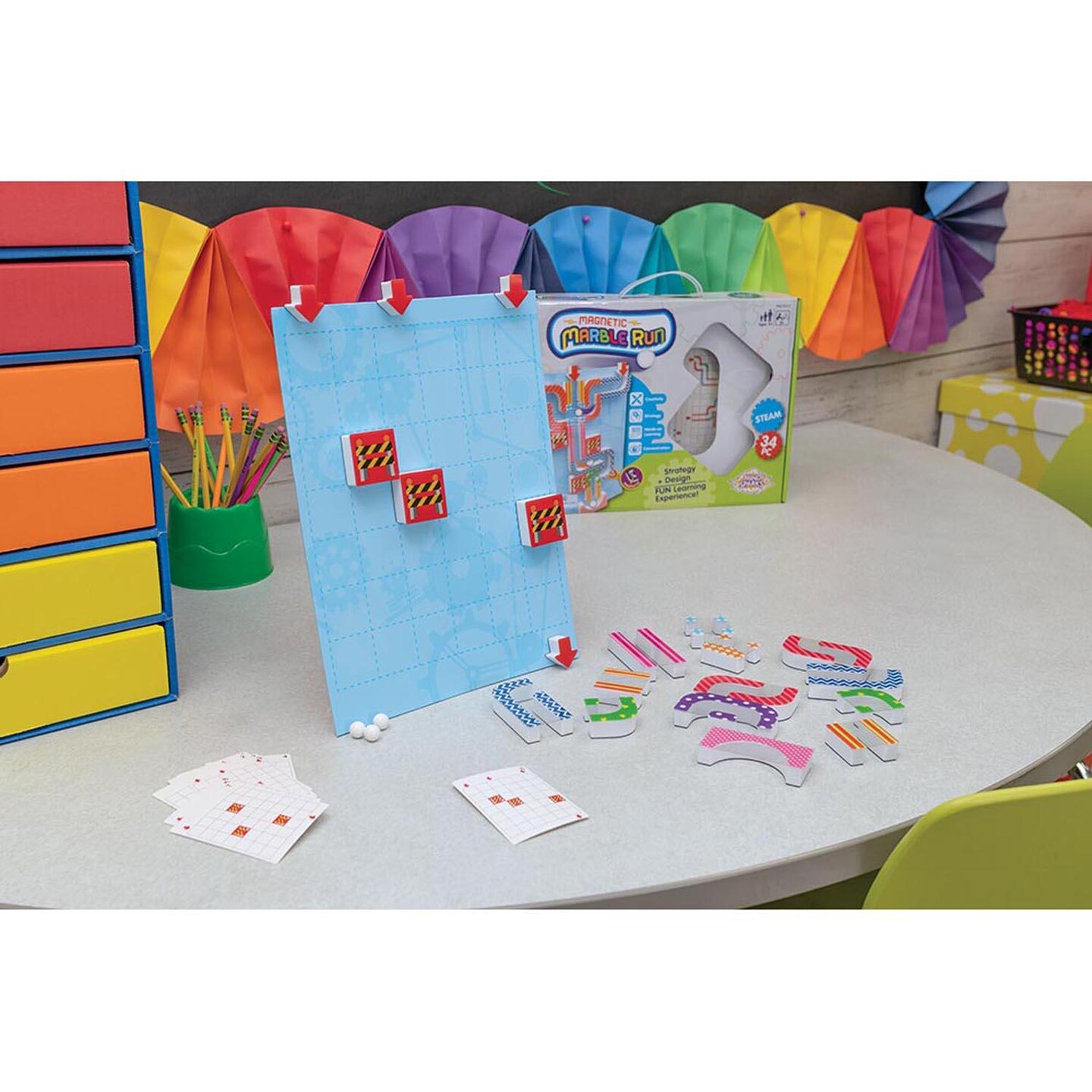 Magnetic Marble Run, Assorted Colors, 9.6&#x22;W x 11.2&#x22;H Magnetic Board, 34 Pieces