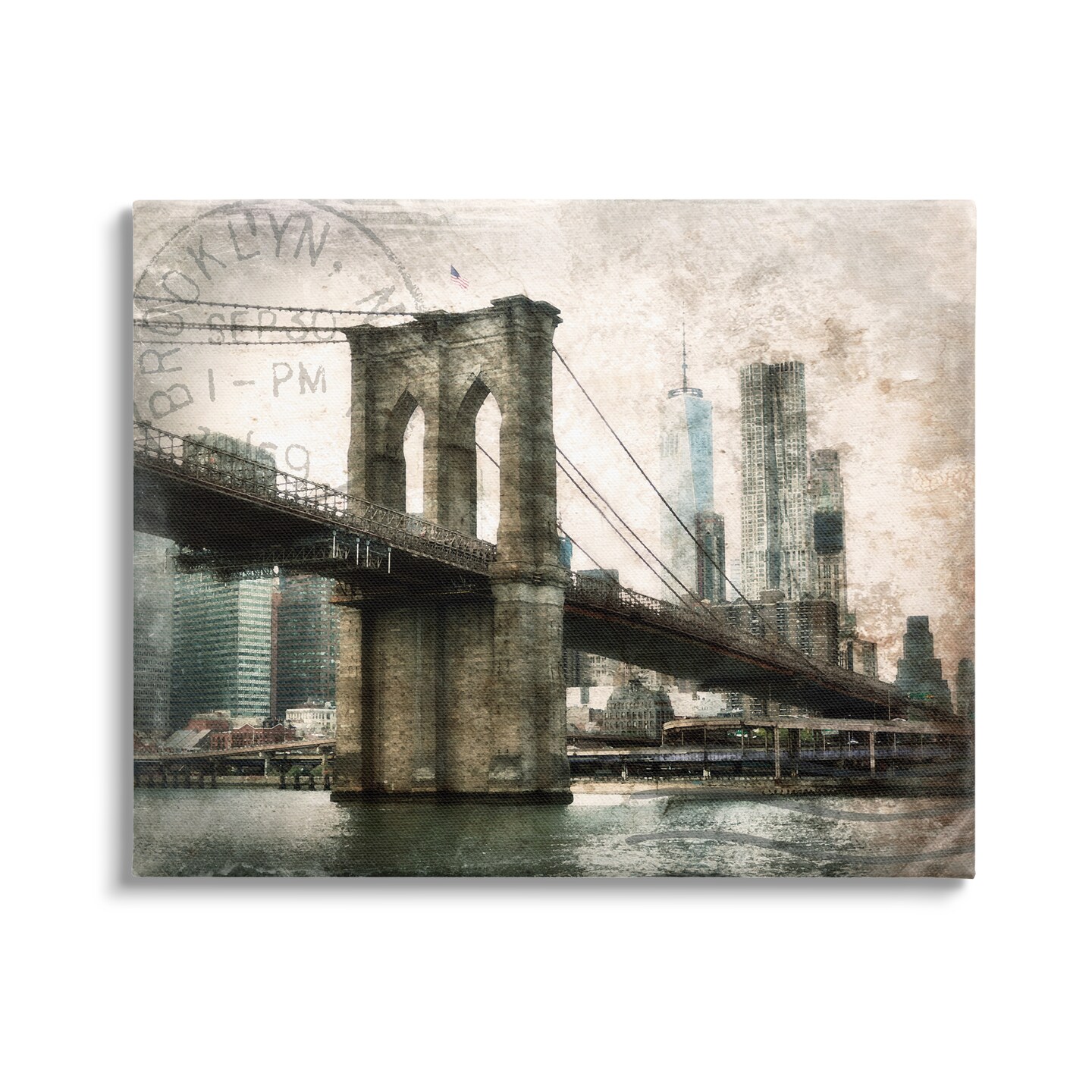 Stupell Industries Vintage Brooklyn Bridge Canvas Wall Art