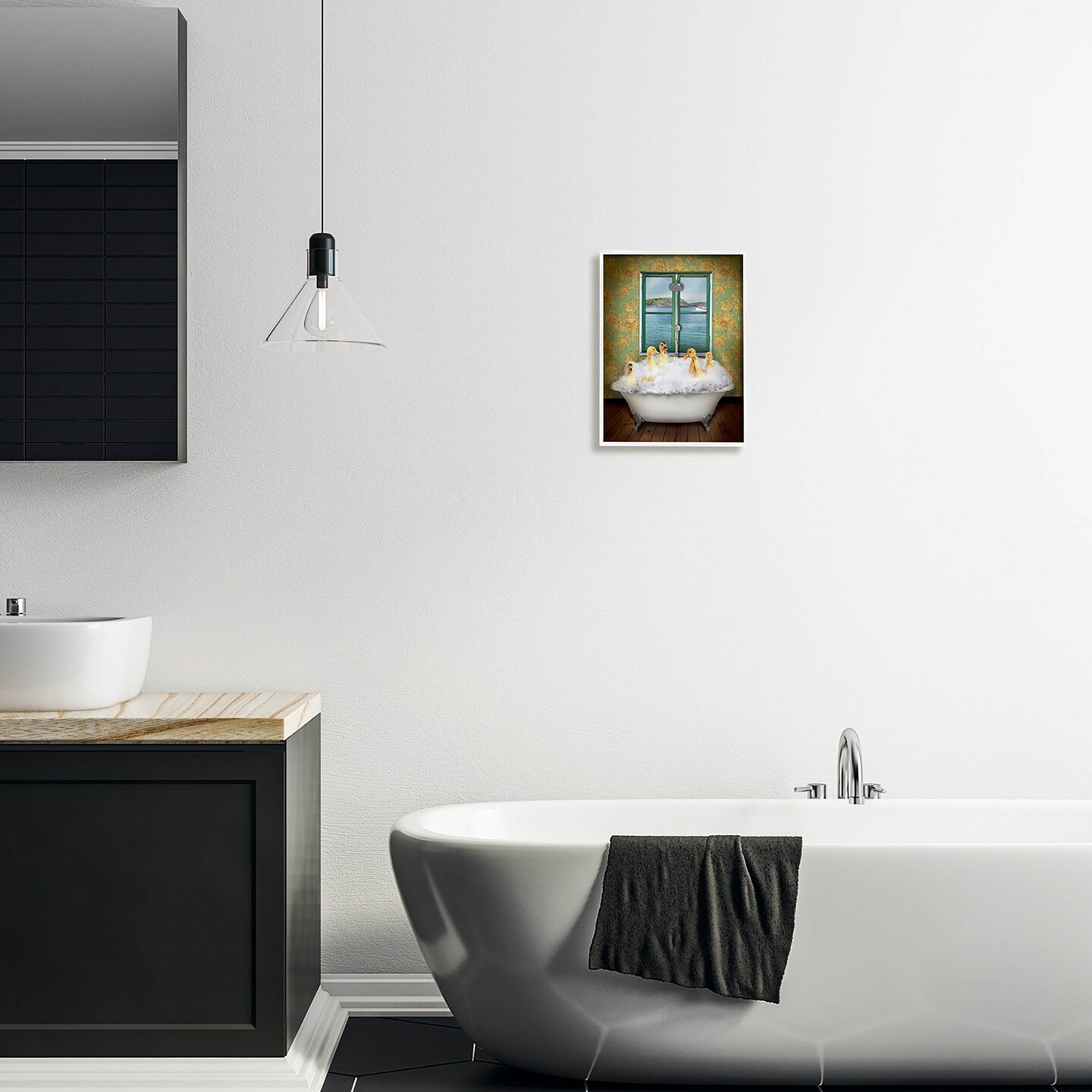 Stupell Industries Ducks Bathing Tub Ocean View Framed Giclee Art