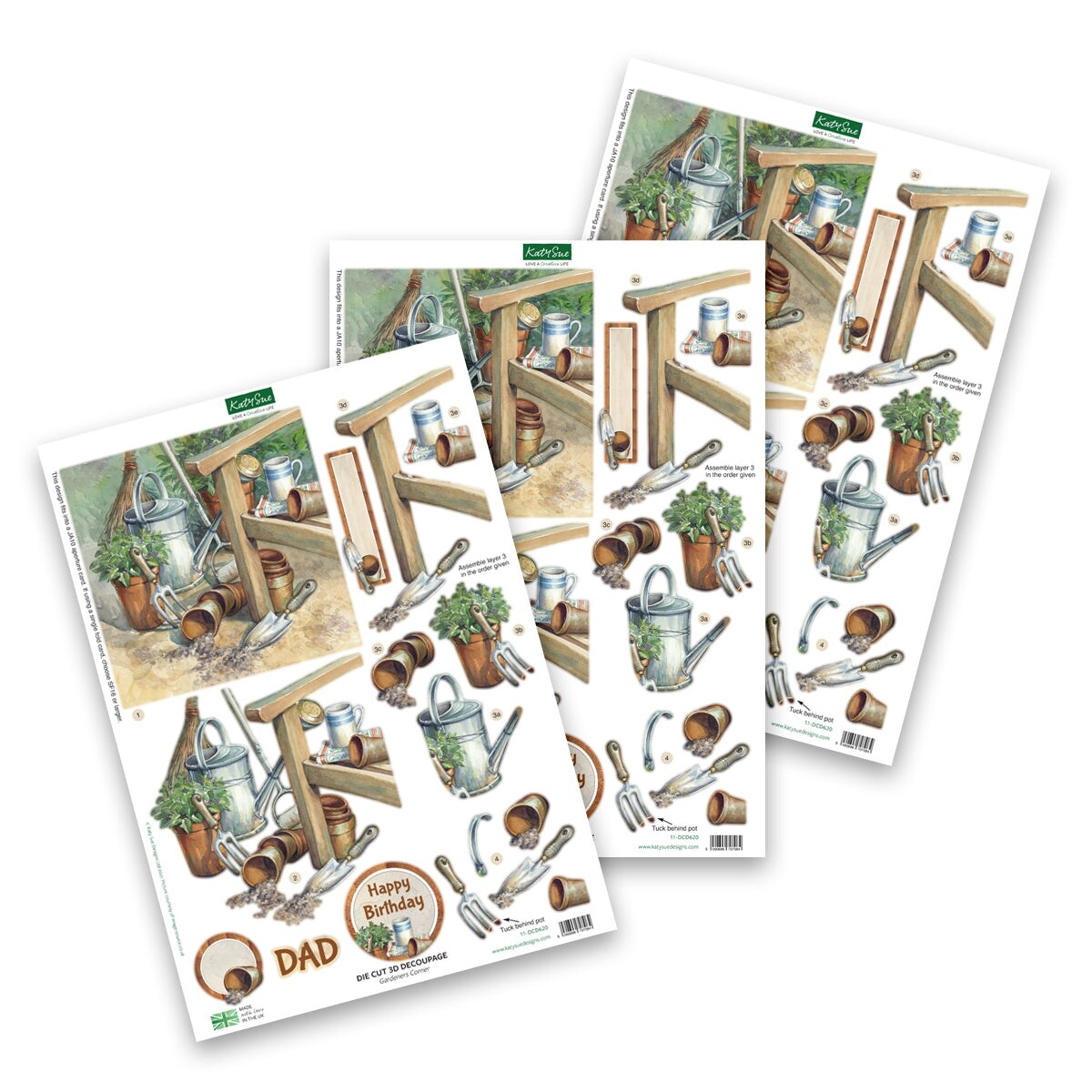 Katy Sue Die Cut Decoupage &#x2013; Gardeners Corner (Pack Of 3)