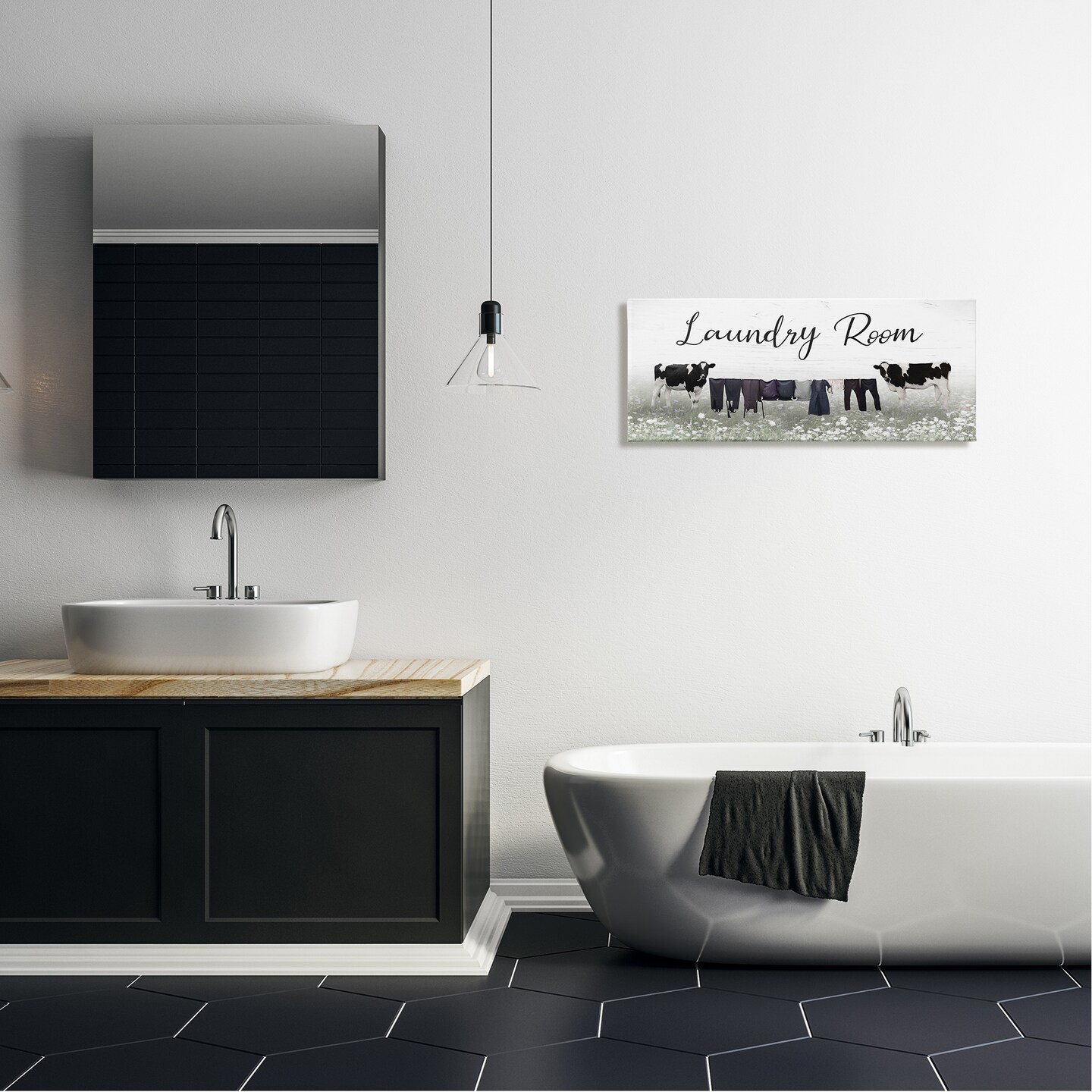 Stupell Industries Laundry Room Clothes Drying Cows Canvas Wall Art