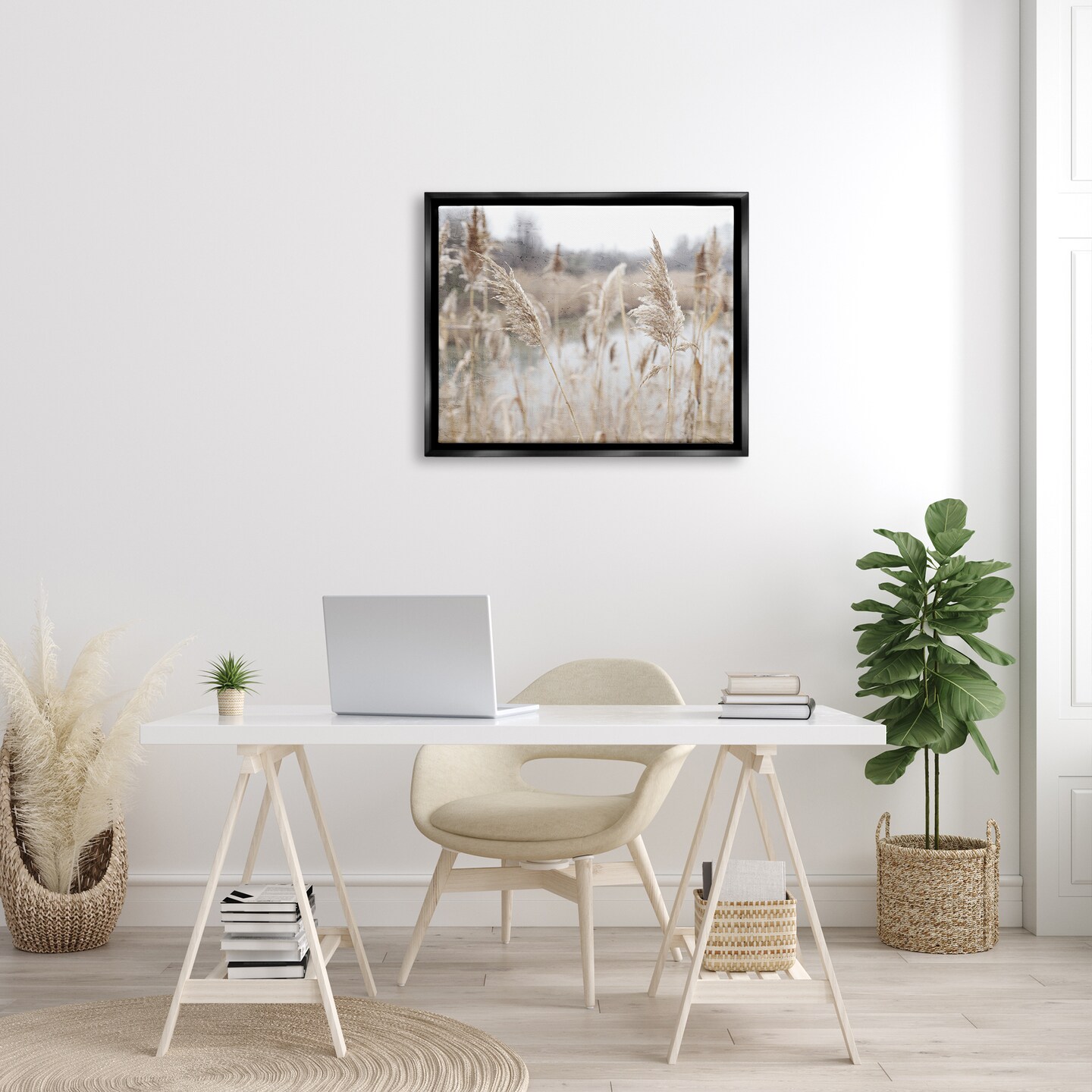 Stupell Industries Pampas Grass Reeds Lakeside Framed Floater Canvas Wall Art