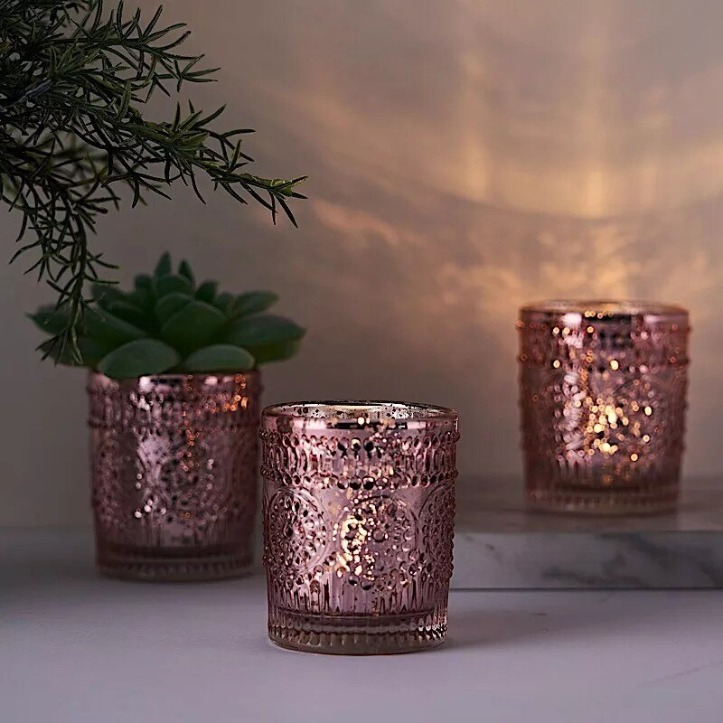 6 pcs Blush Mercury Glass Votive Candle Holders Primrose Design