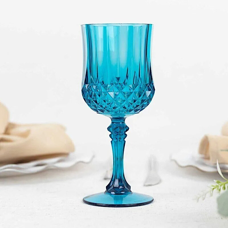 OCEAN BLUE 6 Plastic 8 oz Crystal Cut Goblets WINE GLASSES
