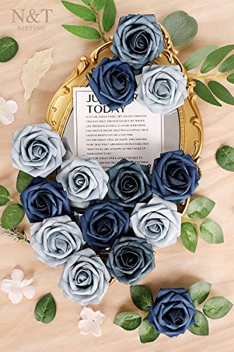 N&T NIETING Fake Roses,25pcs Artificial Flowers Dusty Blue Fake Roses Faux  Flowers Fake Flowers for DIY Wedding Bouquets Centerpieces Floral  Arrangements Home Decorations Shades of Navy Blue