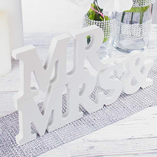 White Wooden Mr and Mrs Signs Wedding Present for Party Table Top Dinner Decoration, Display Stand Figures, Home Wall