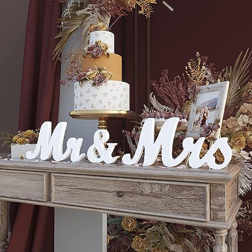 VIOPVERY Wedding Decorations Set,Large Mr and Mrs Sign &#x26; Just Married Banner,Mr &#x26; Mrs Signs for Wedding Table,Wooden Letters Sweetheart Table,Photo Props Wedding Decorations for Anniversary,White