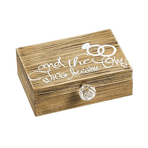 Cypress Home Wedding Decor &#x201C;and Then Two Become One&#x201D; Mr. and Mrs. Wooden Ring Holder Decorative Box - 5&#x201D;W x 6&#x201D;D x 2&#x201D;H Elegant Wedding Proposal Rustic Gift Box