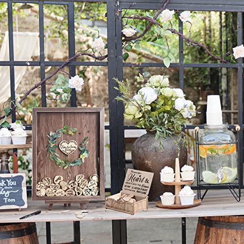 Wedding Guest Book Alternative, Rustic Wedding Decorations for Reception, Favors for Guests 80 Hearts Green Wreath (Rustic Brown)