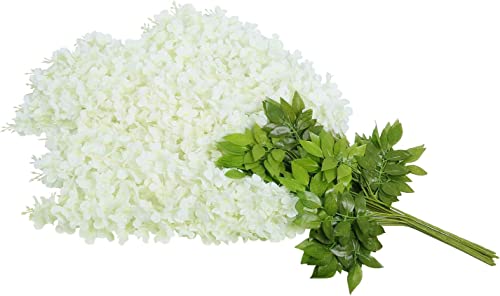 24 Pack Wisteria Hanging Flowers Fake Flower Garland Artificial Wisteria Vines Rattan Silk Flower String Wedding Party Wall Decorations,White