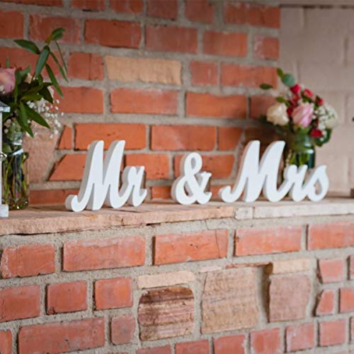 Mr &#x26; Mrs Sign for Wedding Table, Large Mr and Miss Wooden Letters, Party Decoration Head Table Wedding Wood Letter, Just Married Sign Anniversary Party Valentine&#x27;s Day Decor (white), 12.5 x 7 x 2.5 inches