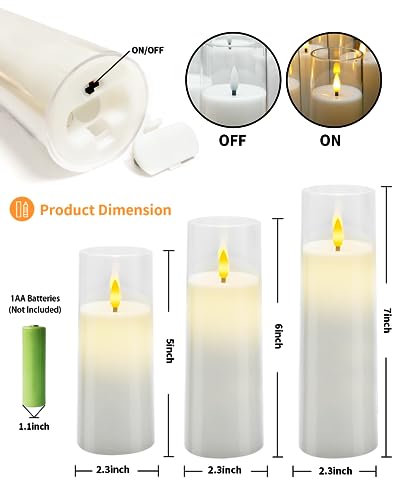 kakoya Flickering Flameless Candles Battery Operated with Remote and 2/4/6/8 H Timer Plexiglass Led Pillar Candles Pack of 9 (D2.3&#x22;xH 5&#x22;6&#x22;7&#x22;)with Realistic Moving Wick Candles for Home Decor(White)