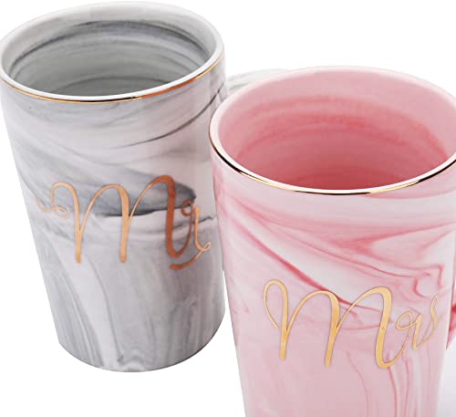 13.5 Oz Mr and Mrs Coffee Mugs, Wedding Gifts for Couple/Bride and Groom, Ceramic Marble Cups for Bridal Shower Engagement Wedding, Married Couples Anniversary