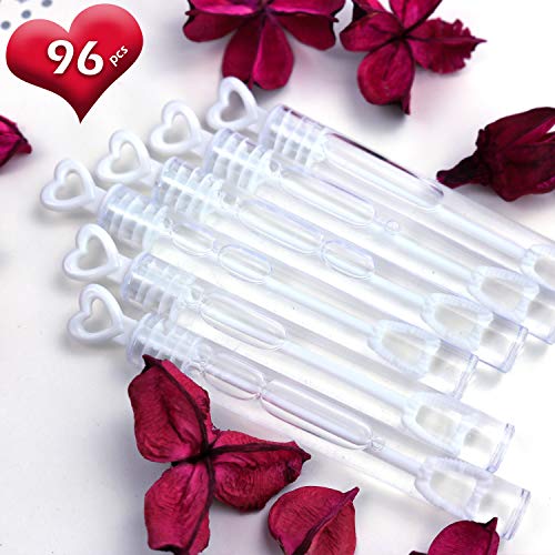 96 Pack 4.2" White Heart Bubble Wands, Party Favors for Weddings Supplies, Valentine's Day, Party and Anniversaries (96 Pack)