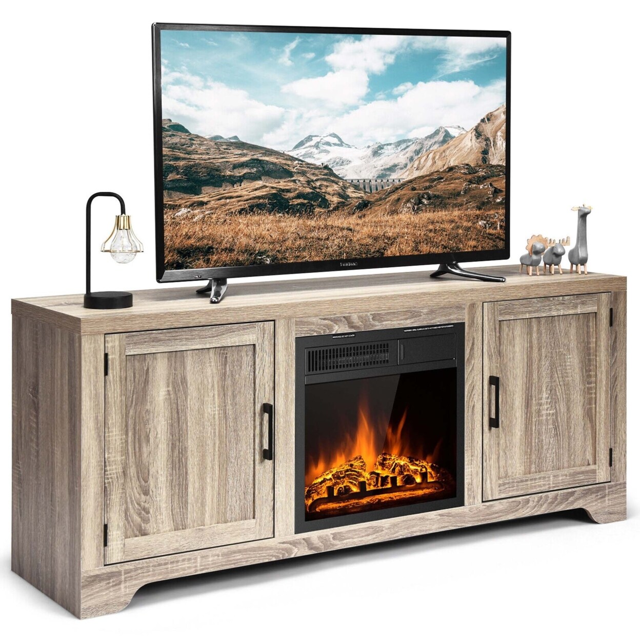 58 Fireplace Tv Stand Storage Cabinet Console W/ 18 1500W Electric Fireplace