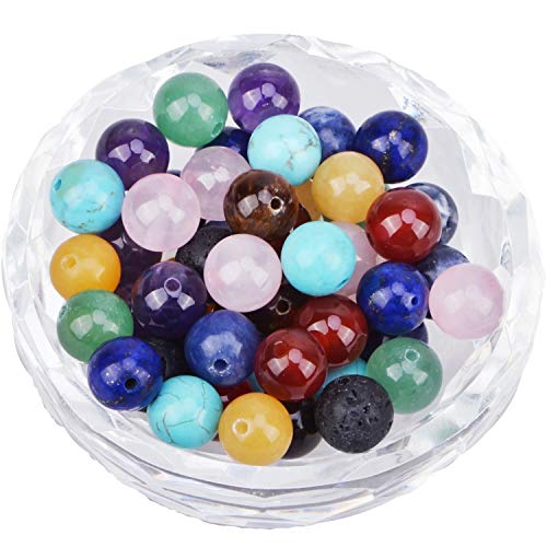 100Pcs Natural Crystal Beads Stone Gemstone Round Loose Energy Healing Beads with Free Crystal Stretch Cord for Jewelry Making (Mixed Colors A, 8MM)