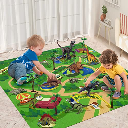 Dinosaur Toys for Kids 3-5 with Play Mat and Trees Realistic Jurassic Figures to Create a Dino World Includes T-Rex, Triceratops, Velociraptor Gift for Toddlers Boys and Girls Ages 2-7