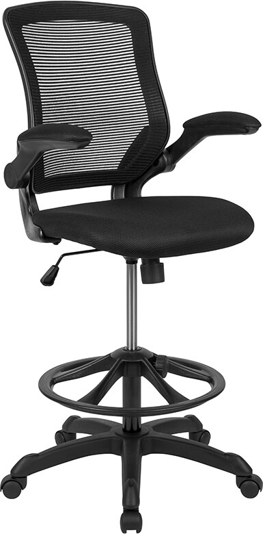 Mid Back Black Mesh Ergonomic Drafting Chair with Adjustable Foot