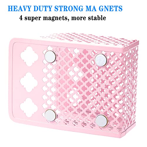 Magnetic Pencil Holder,Mesh Stainless Steel Pen Basket, Metal Writing Utensil Storage Organizer for Whiteboard,Blackboard,Kitchen, Locker, Home, or Office (Pink)