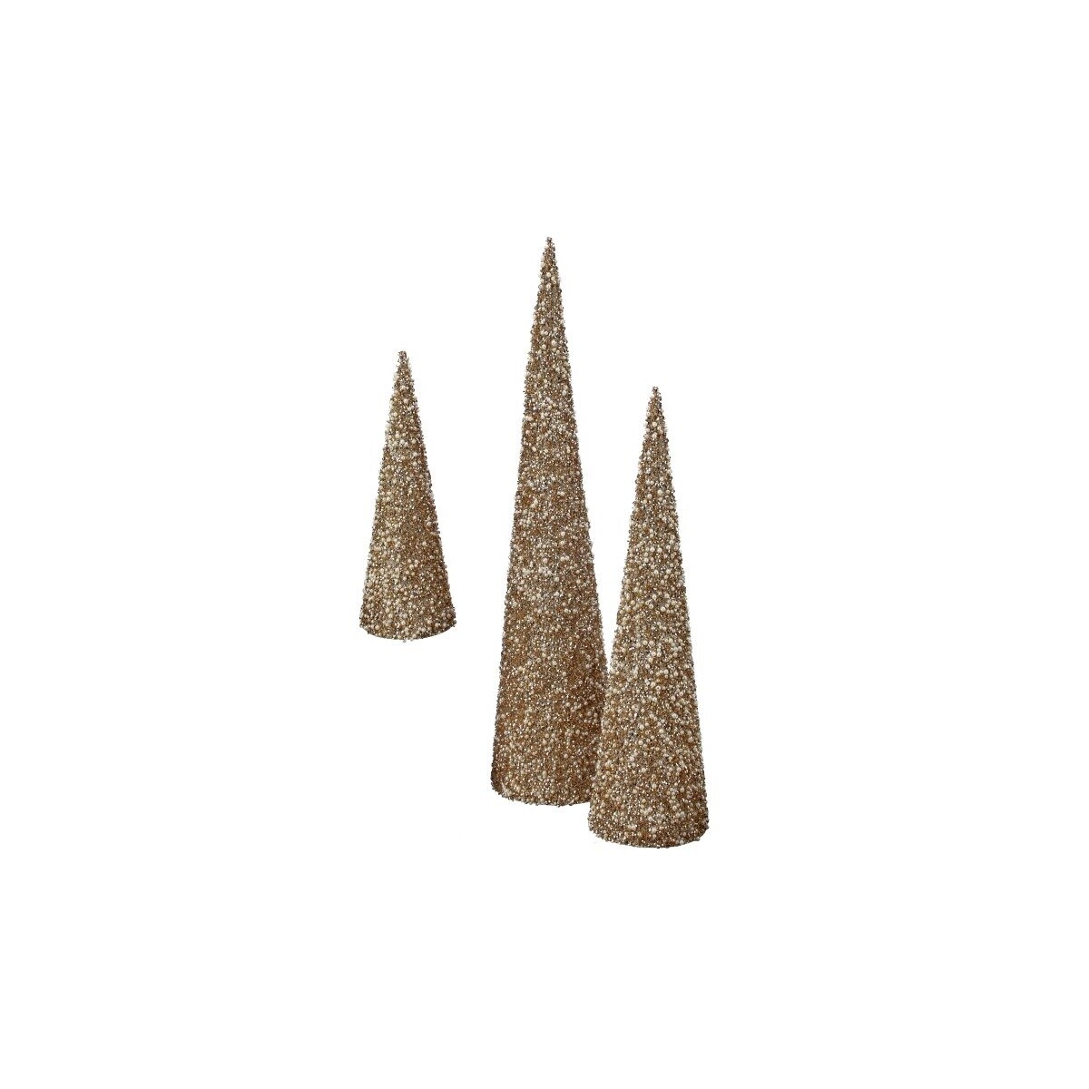 Contemporary Home Living Glitter Sequin and Bead Cone Christmas Trees - Champagne Gold -2&#x27; - Set of 3&#x27;