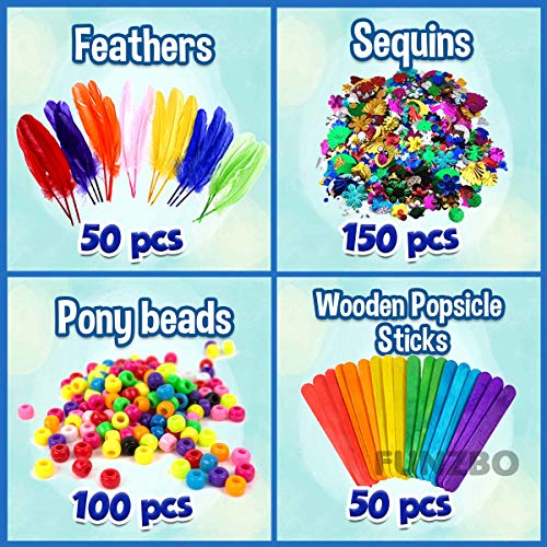  FUNZBO Arts and Crafts Supplies - Crafts for Girls 4, 5, 6, 7,  8, 9 Years Old with Glitter Glue Stick, Pipe Cleaners Craft & Craft Tools,  School Learning Activities, Birthday