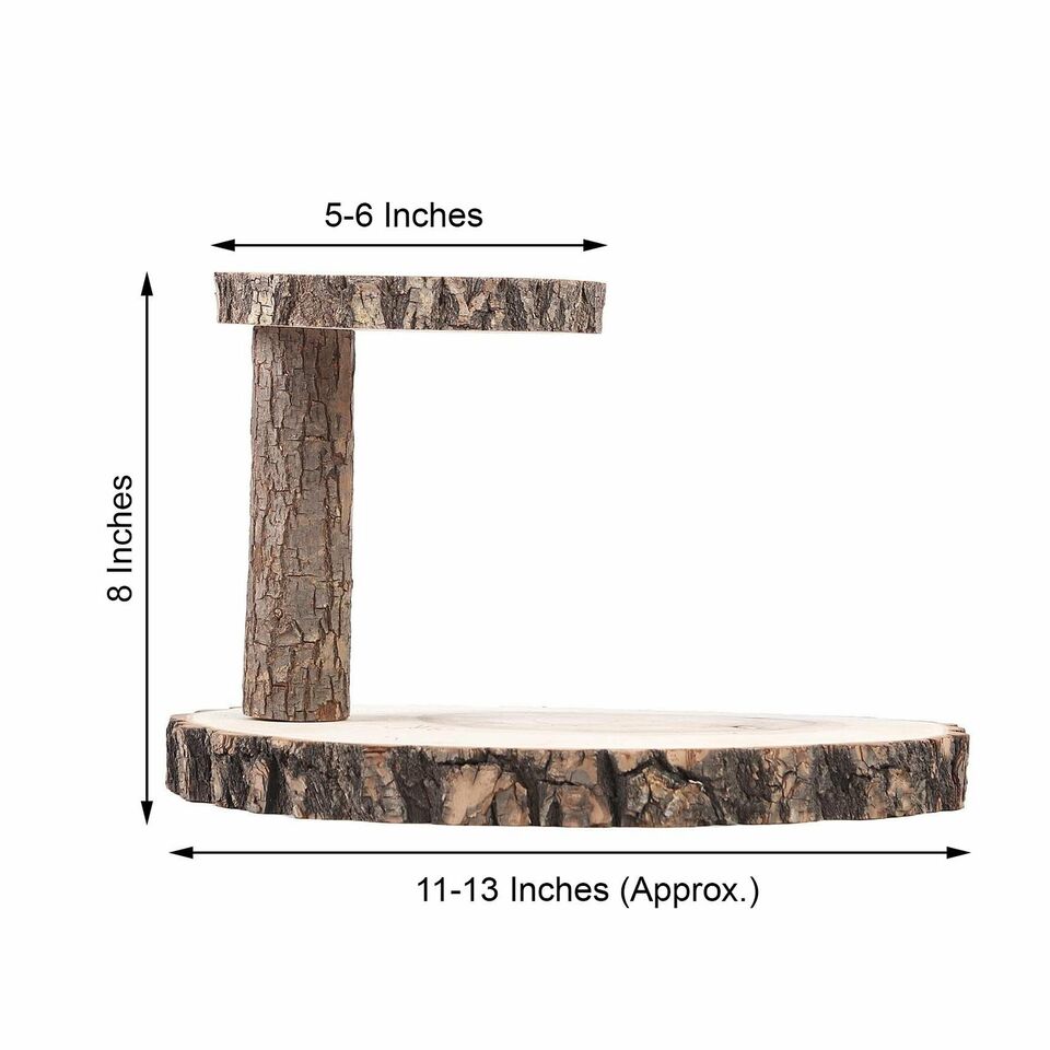 8-Inch tall 2 Tier Brown Natural Wood Stand Round Dessert Server Centerpiece