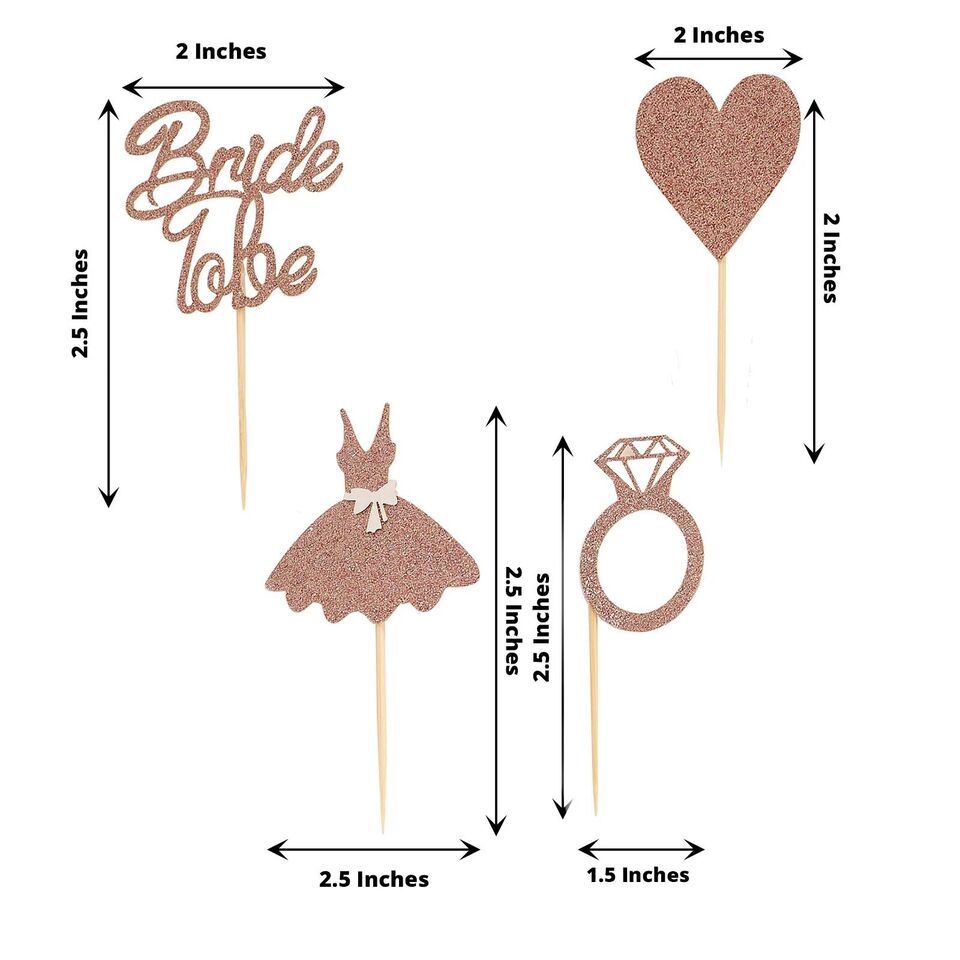 24 Rose Gold Glittered Bridal Shower CAKE CUPCAKE TOPPERS