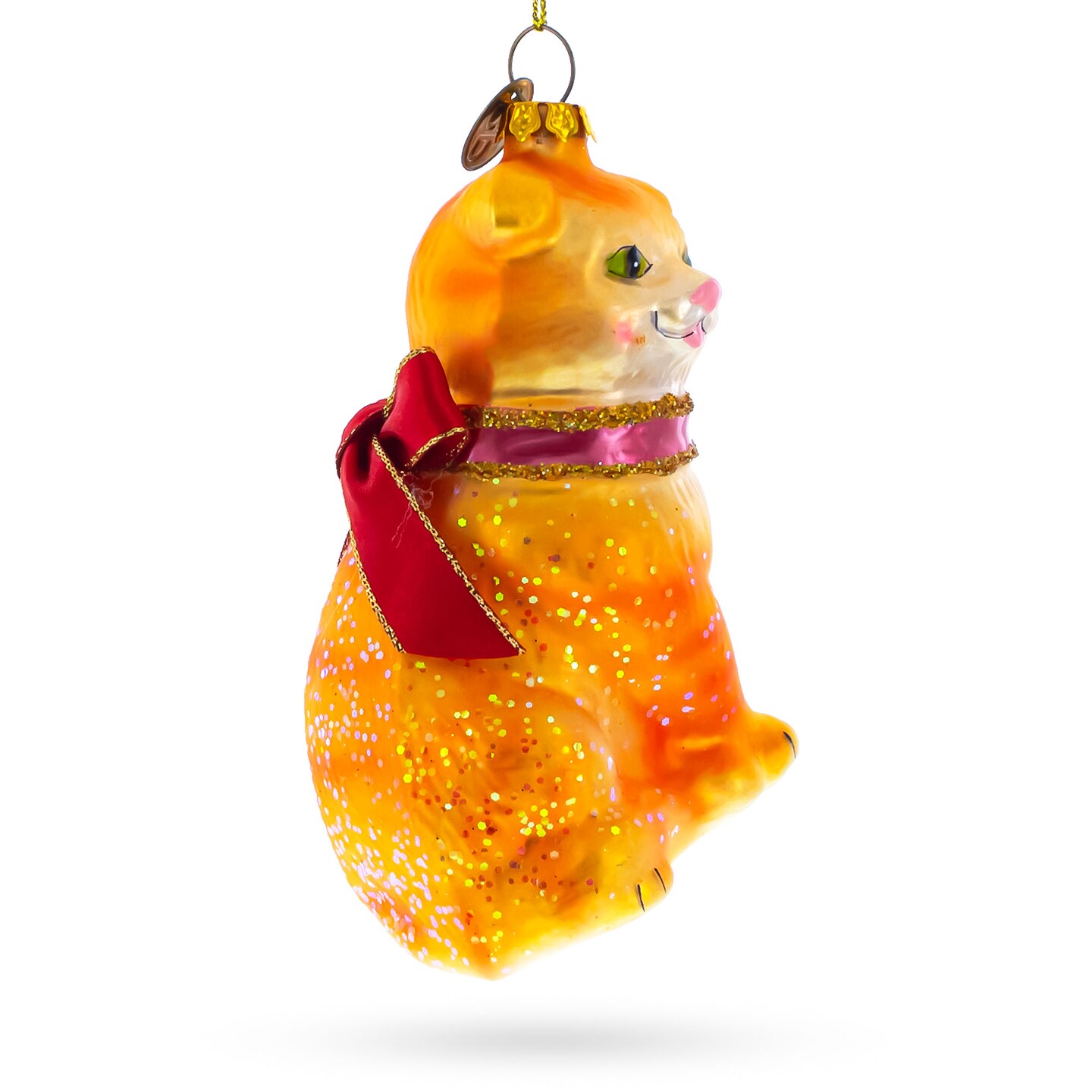 Orange Cat Blown Glass Christmas Ornament