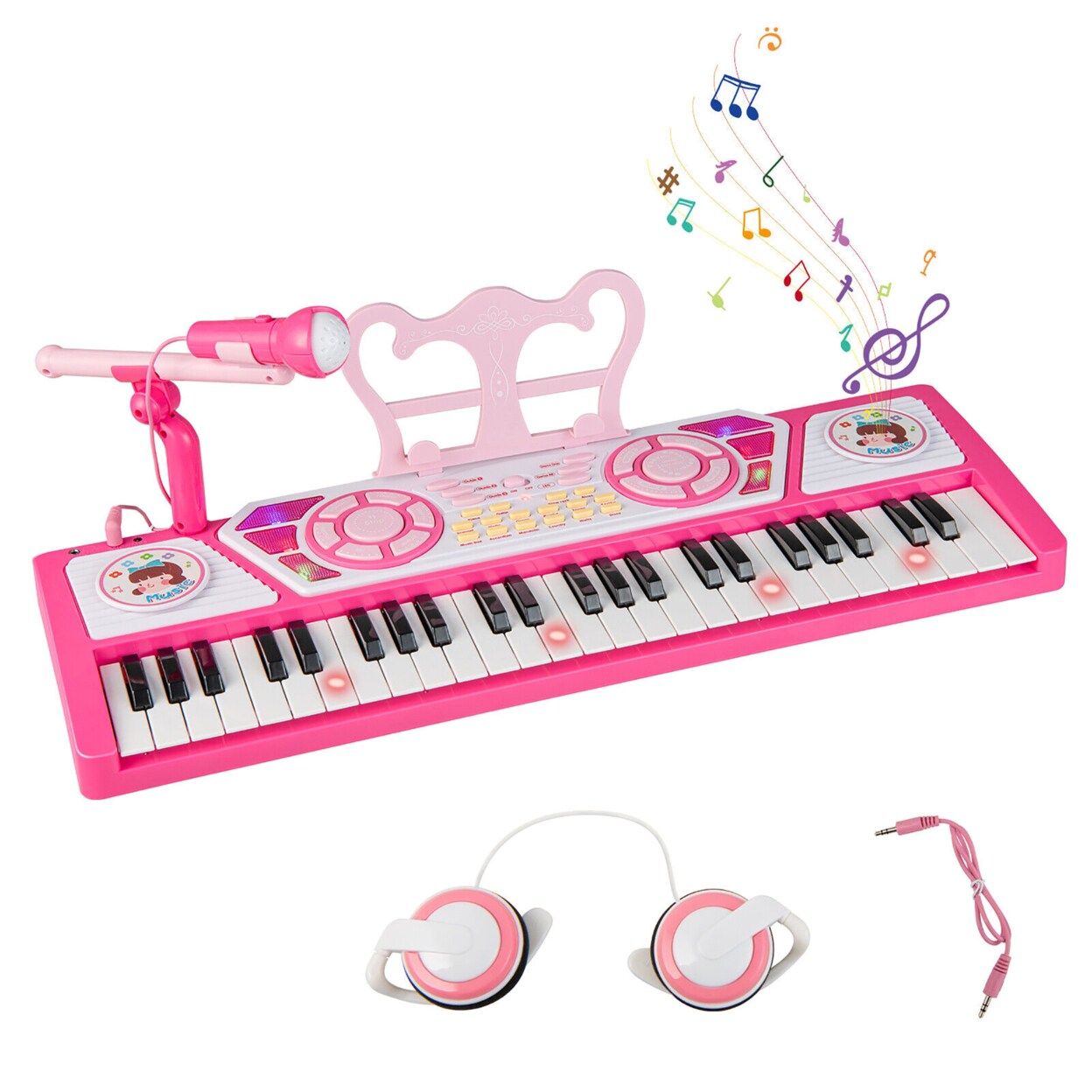 49-Key Kids Keyboard Portable Electric Lighted Piano Instrument Toy Microphone