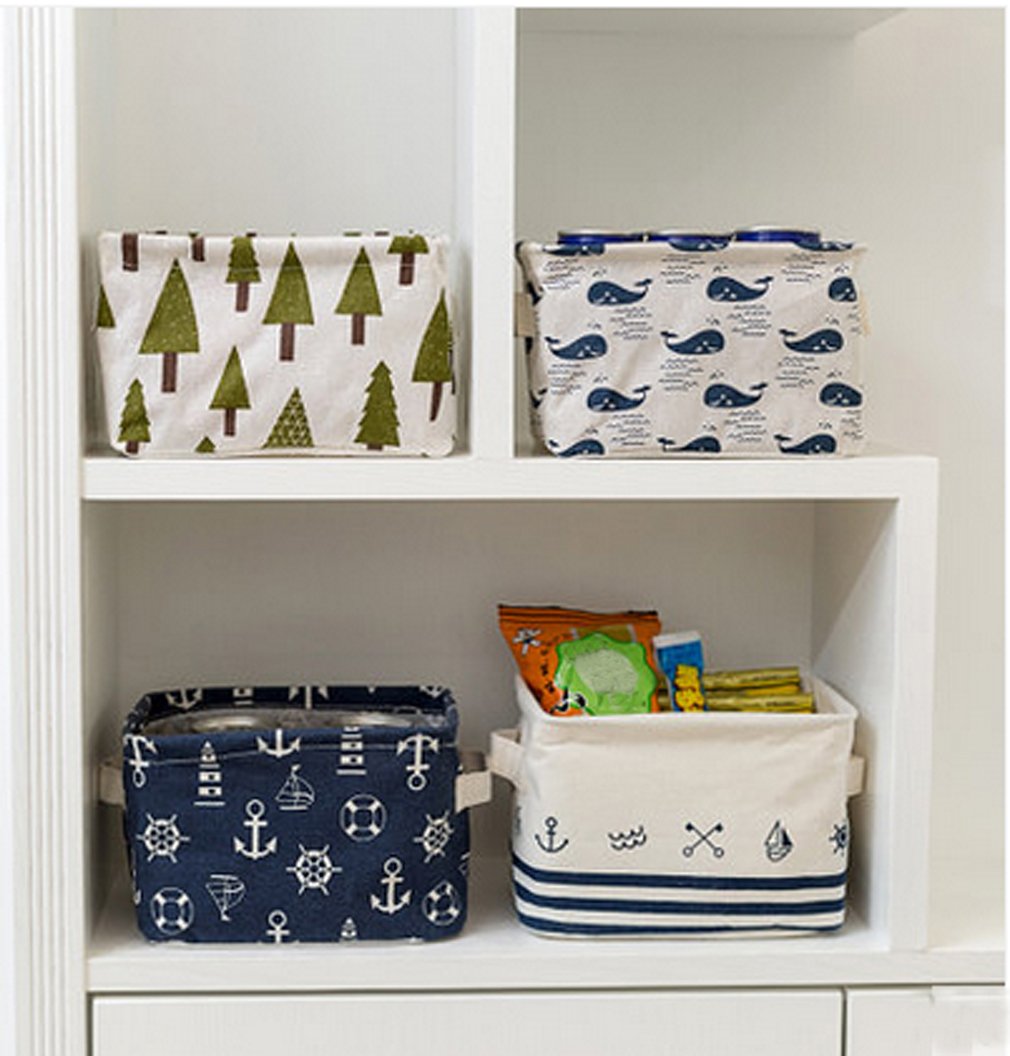 3 Pieces Nautical Fabric Storage Baskets Bins Cloth Collapsible Organizers Box Beach Anchor Nursery Toys Basket Shelves &#x26; Desks