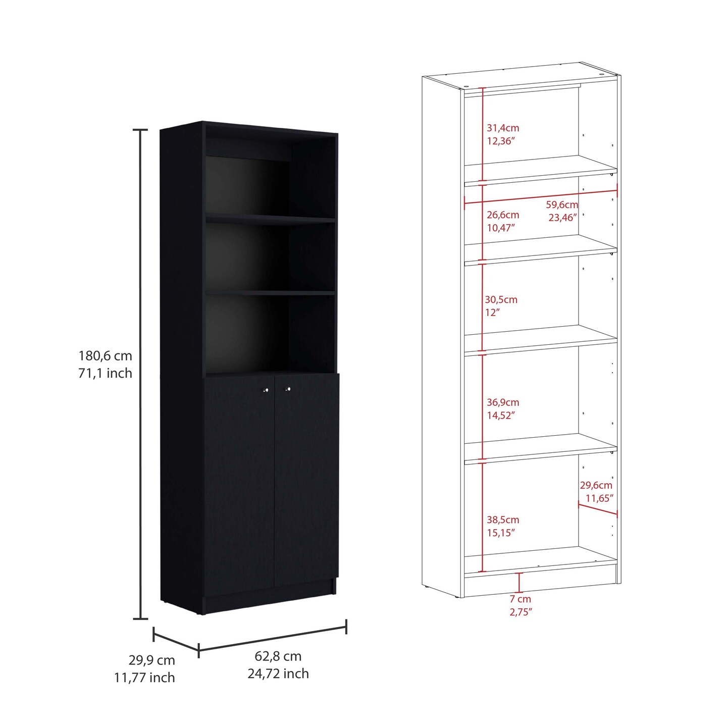 Modern 2-Door Bookcase - 70.6 in | Organize in Style