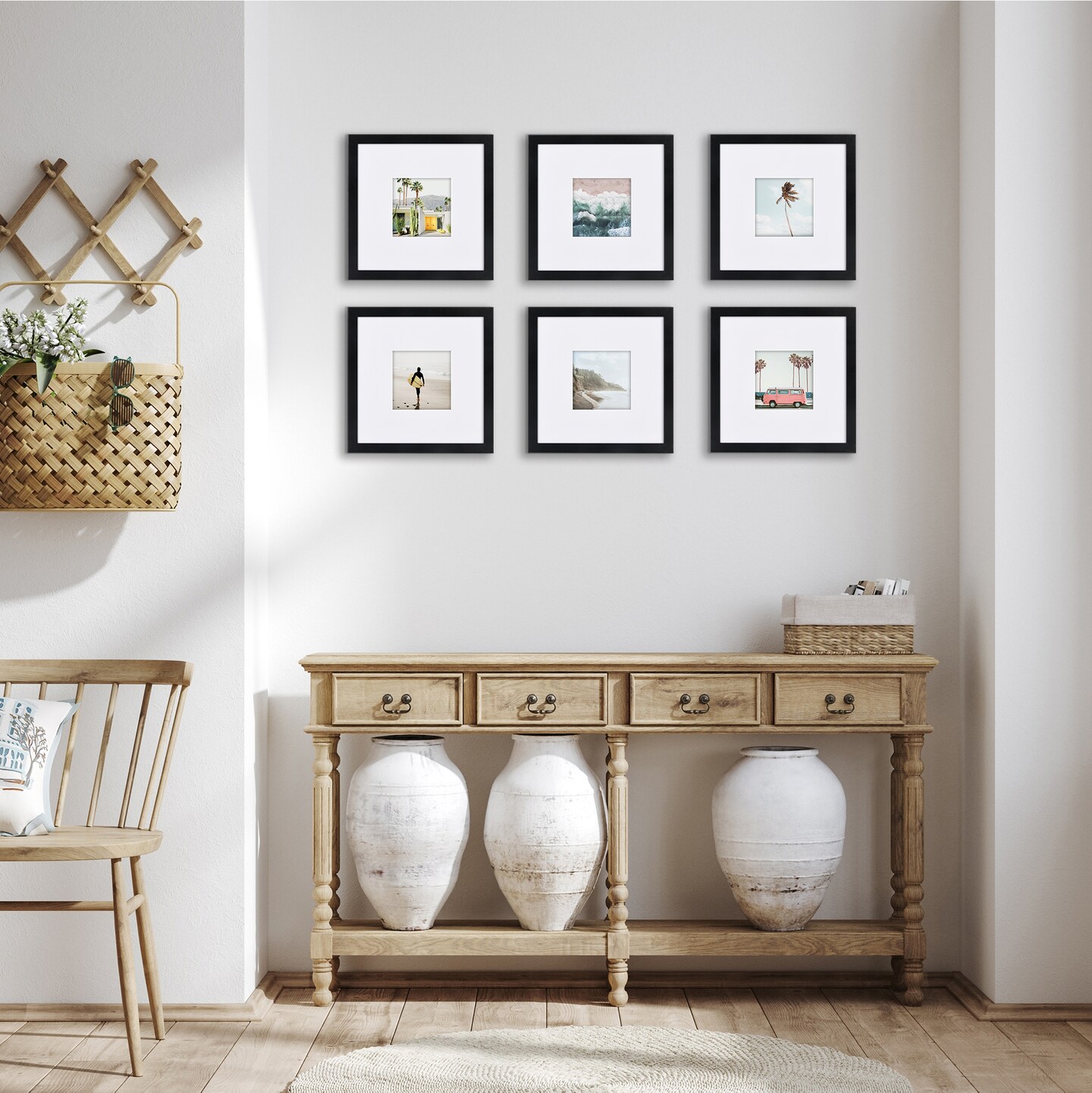 Americanflat 8x8 Square Picture Frames for Grid Gallery - Set of 6 and 9 - 4x4 with Mat or 8x8 without Mat - Square Grid Picture Frames - Shatter Resistant Glass - Hanging Hardware - Includes Easel - Black