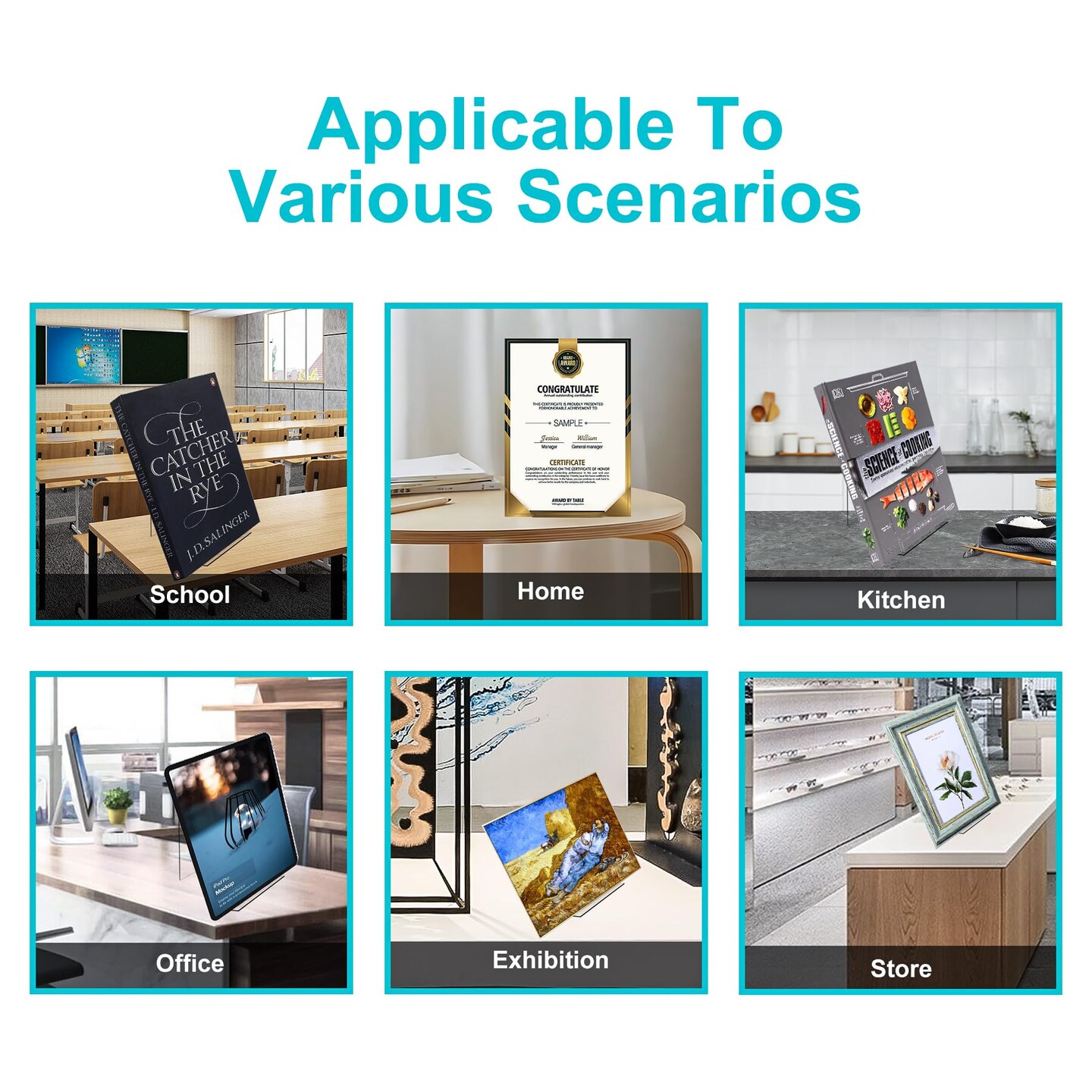 4 Pieces Acrylic Book Stand Without Ledge,6 Inch Clear Acrylic Display Easel Transparent Display Stand Holder Tablet Holder for Displaying Pictures,Books,Artworks, CDs
