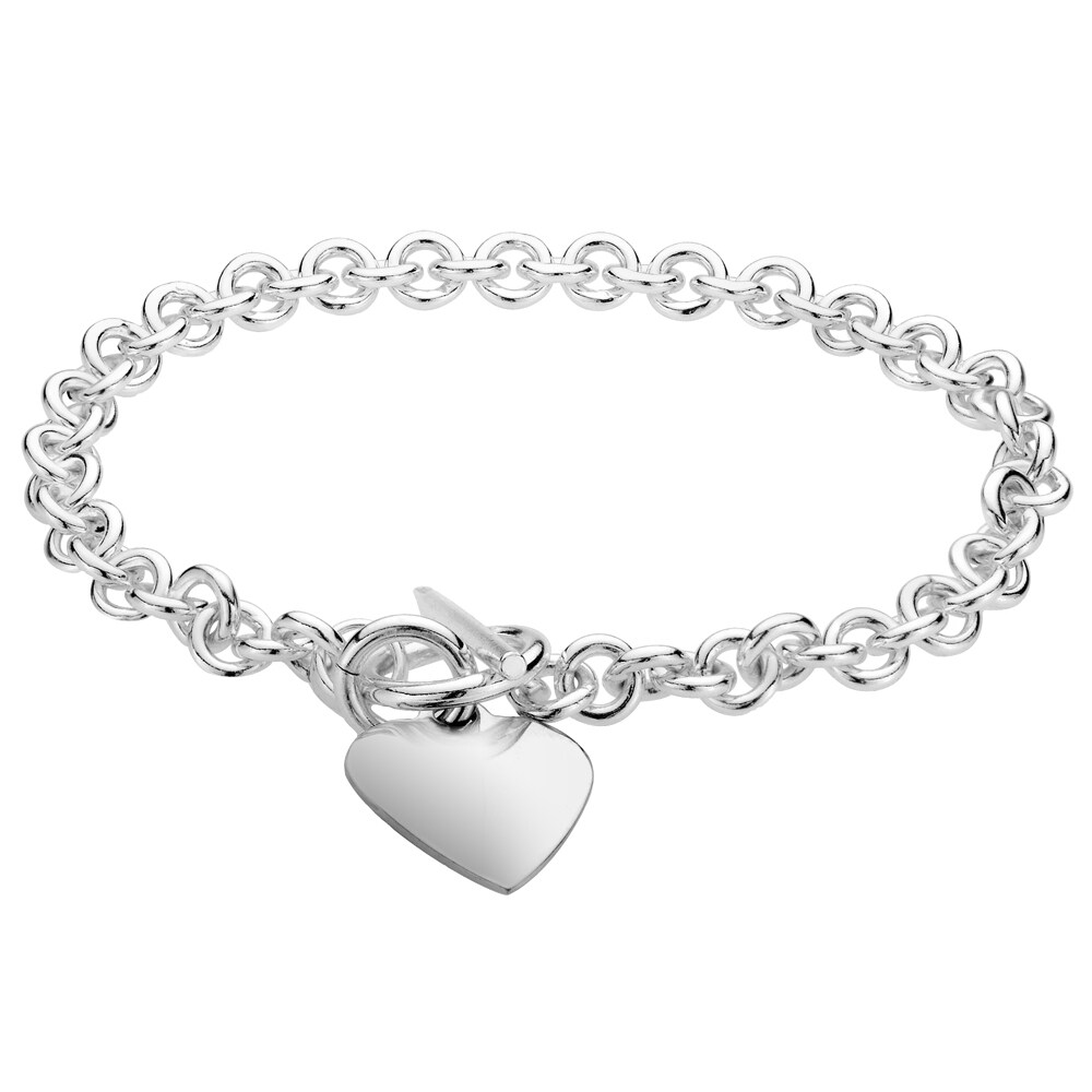 Gem And Harmony Sterling Silver Toggle Heart Tag Charm Bracelet