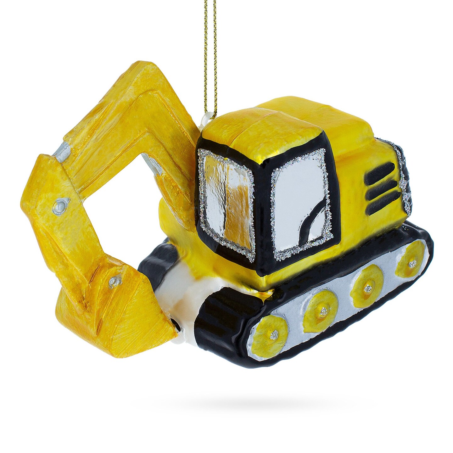 Tracks Excavator Blown Glass Christmas Ornament