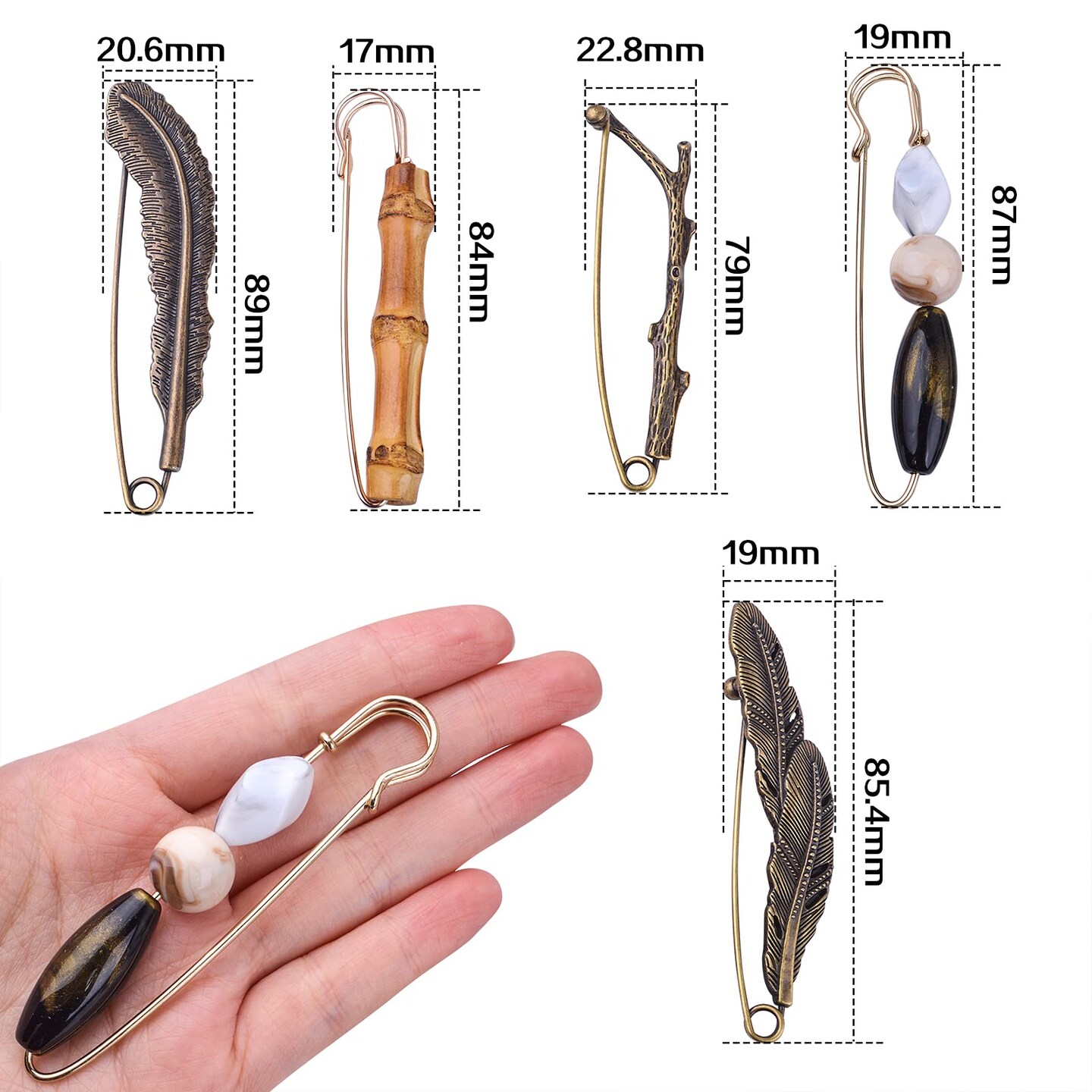 5 Pieces Vintage Chic Brooch Extra Large Safety Pins Heavy Duty Safety Pins Accessories for Women Men Girls Clothing Sweaters Shawls Collars Scarf Blankets Crafts, 5 Styles