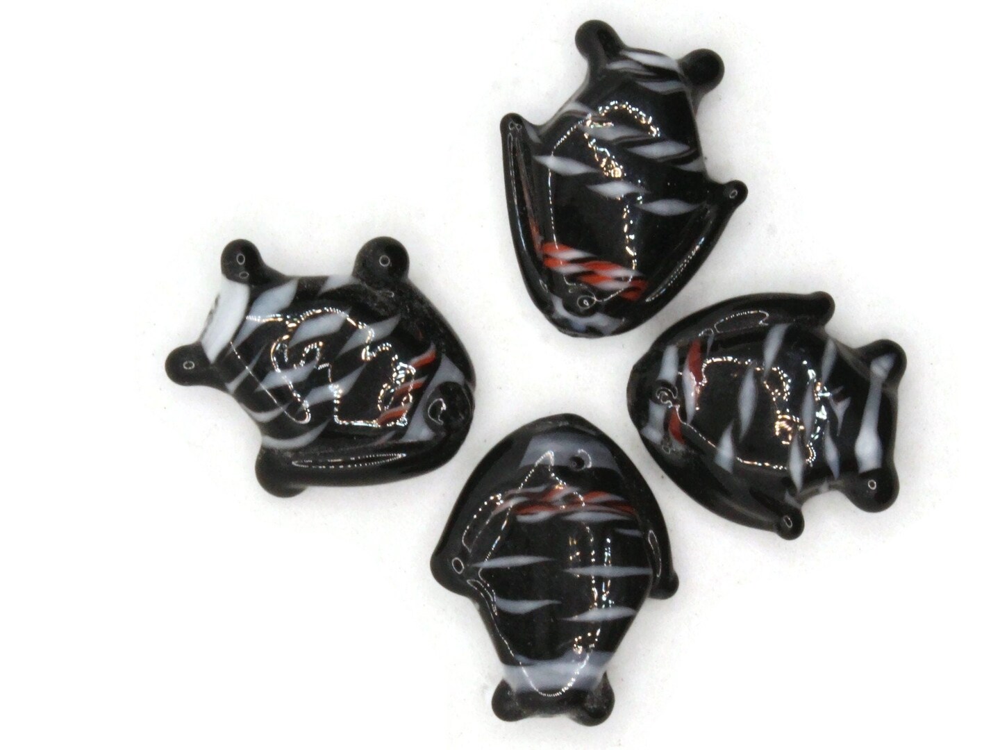 4 Black Striped Lampwork Glass Fish Beads