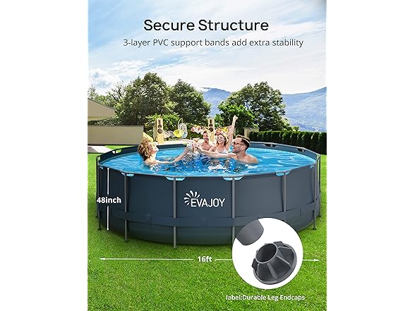 Complete Metal Frame Swimming Pool Set: EVAJOY 16ft x 48in Round Above Ground Pool with 2000 GP H Sand Filter Pump, Pool Ladder, Ground Cloth, and Pool Cover | Mina&#xAE;