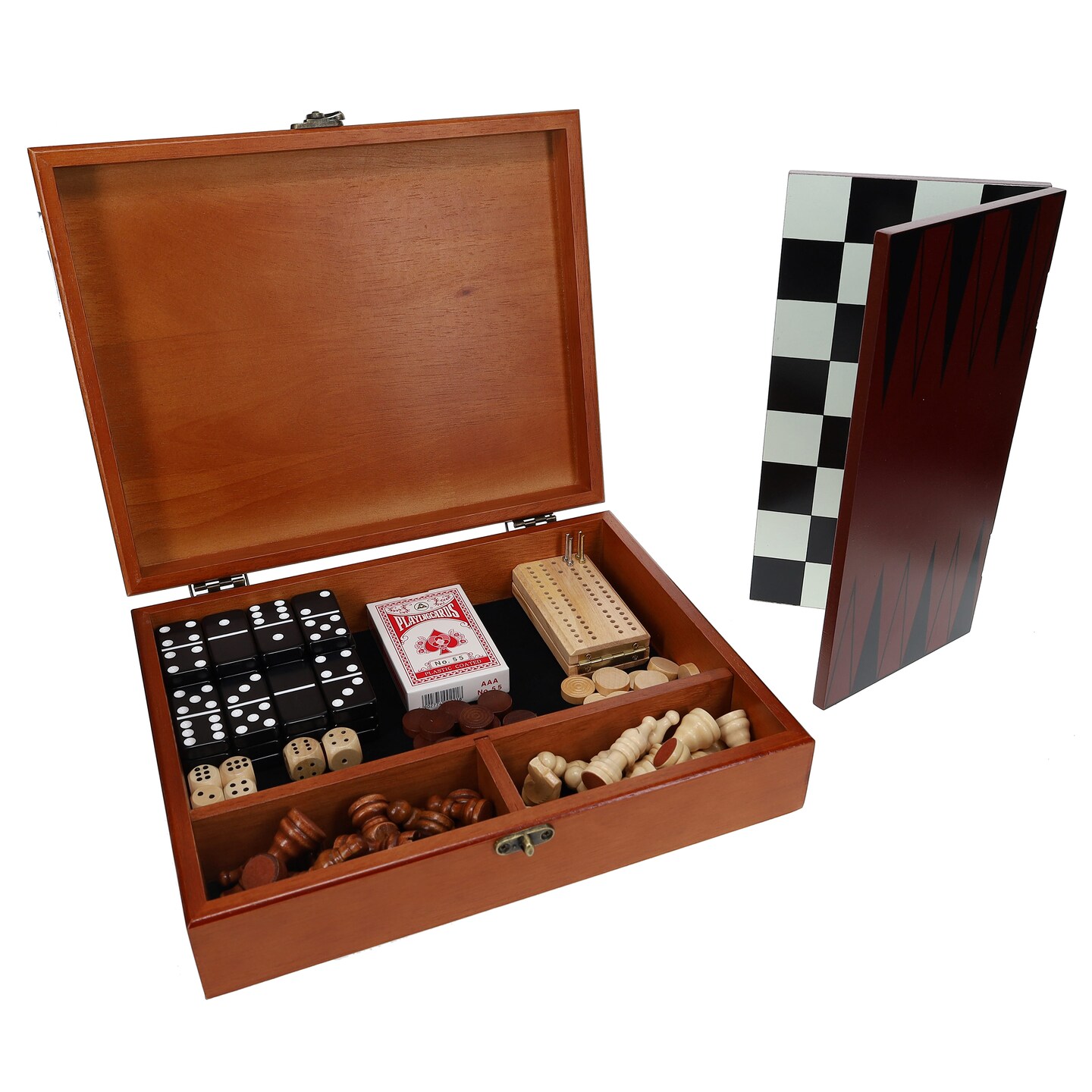 WE Games 7-in-1 Combination Game Set - Chess, Checkers, Backgammon, Cribbage, Dominoes Cards & Dice
