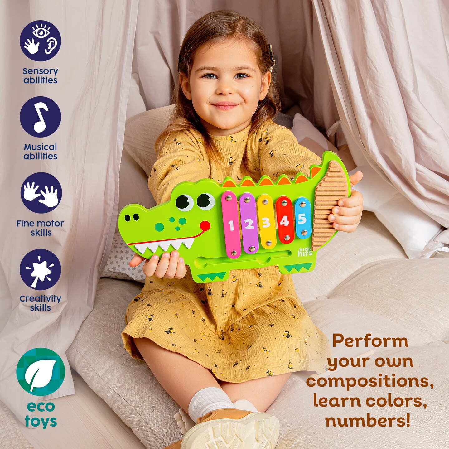 Kids Hits: Harmonize Playtime with the Wooden Croco Xylophone Adventure!