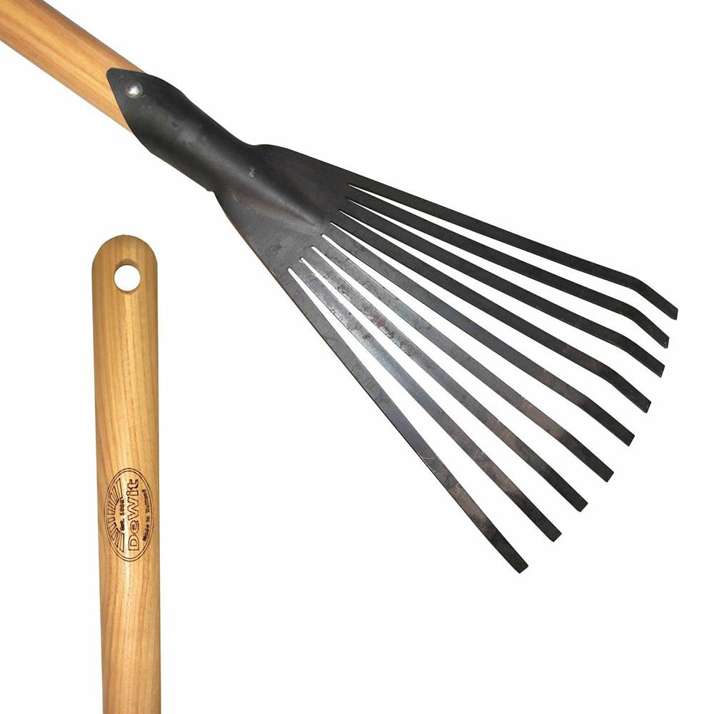 DeWit Junior Leaf Rake, Boron Steel and 38 Inch Long Ash Wood Handle, Fits Small Hands