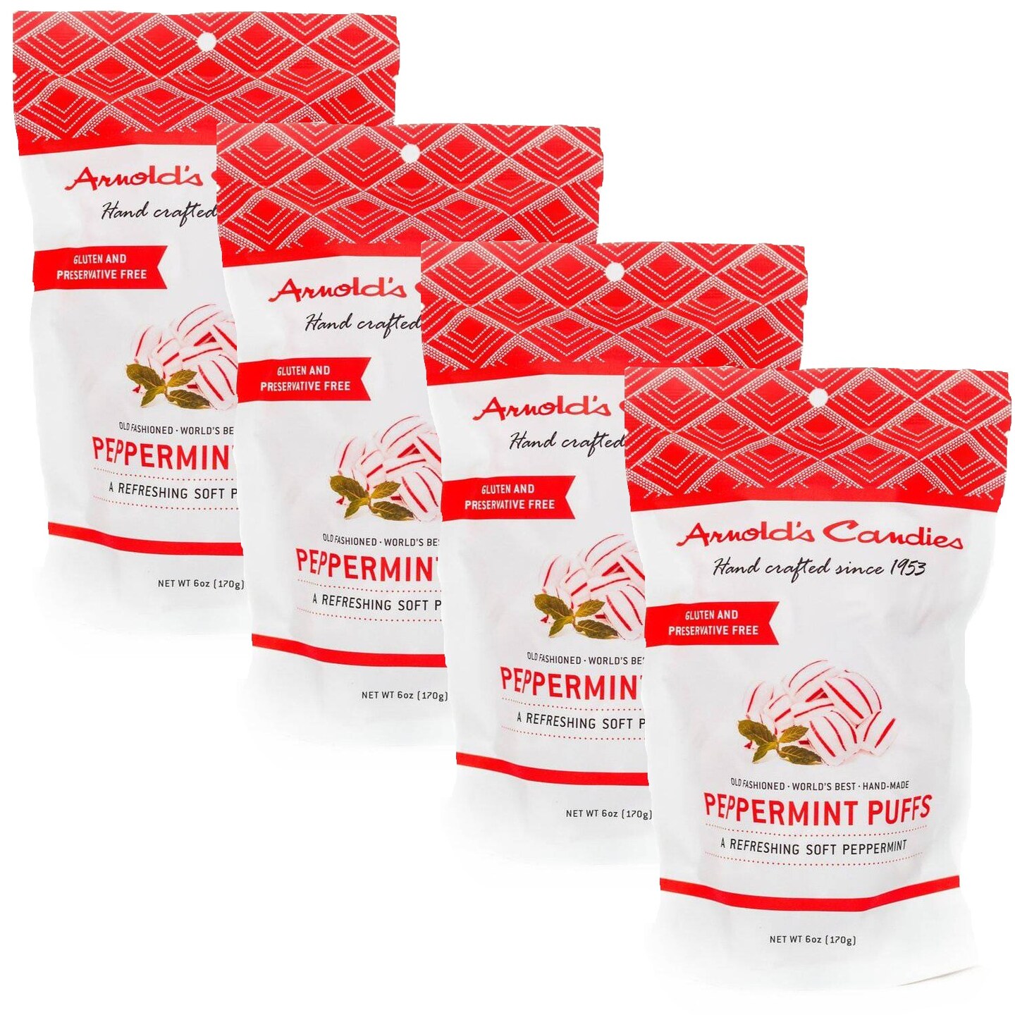 Arnold&#x27;s Peppermint Sugar Puffs Light and Airy Snack Pack of 4 6 ounce Bags