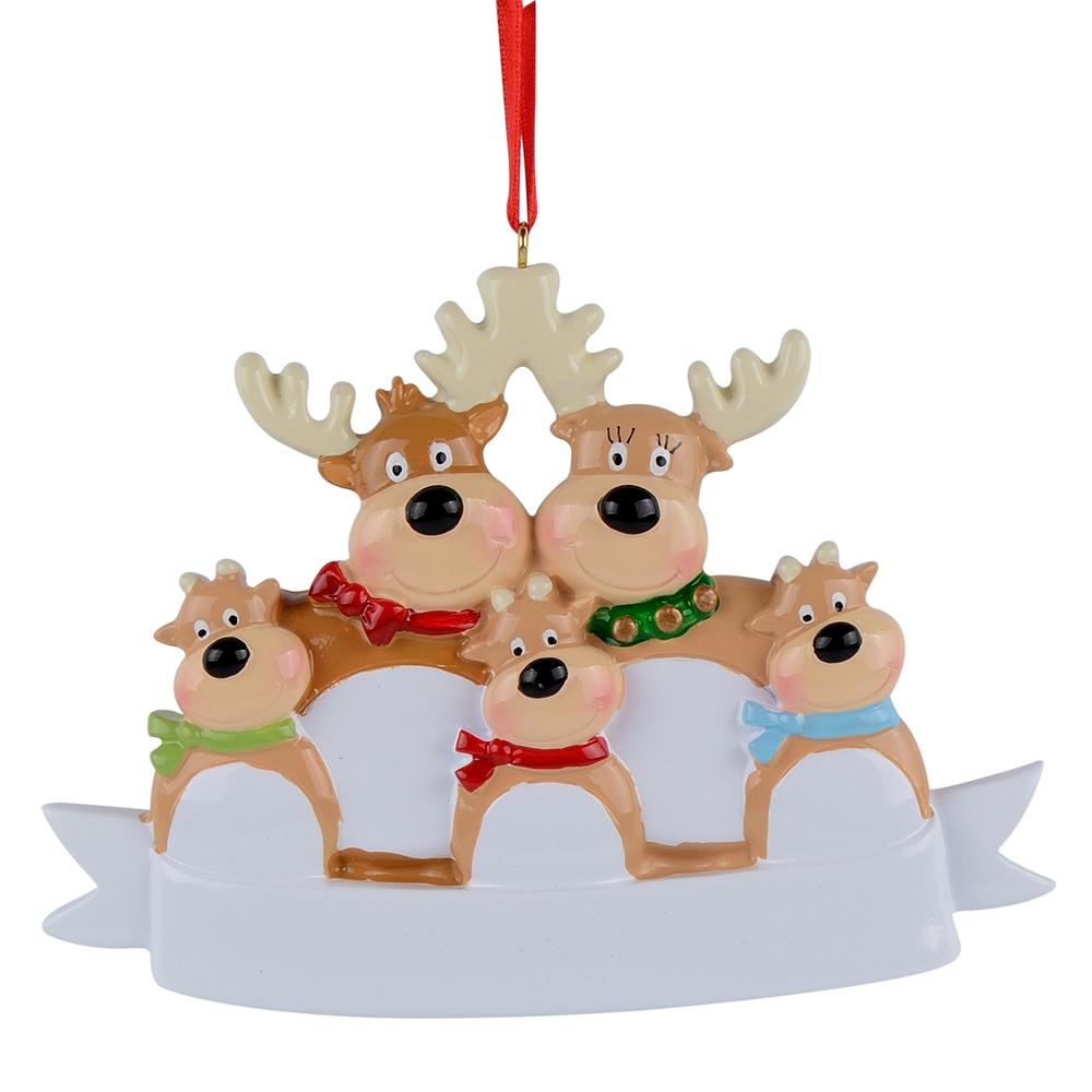 Reindeer Family of 5 Hand Painted Resin Christmas Ornament