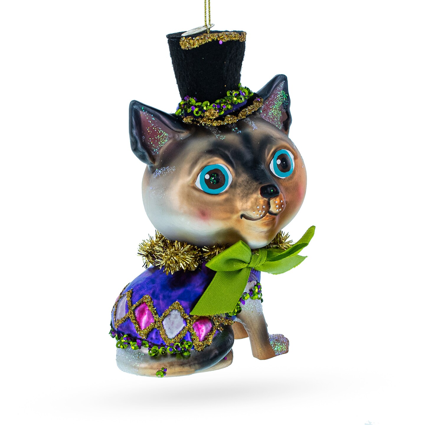 Playful &#x22;Cat in the Hat&#x22; Blown Glass Christmas Ornament