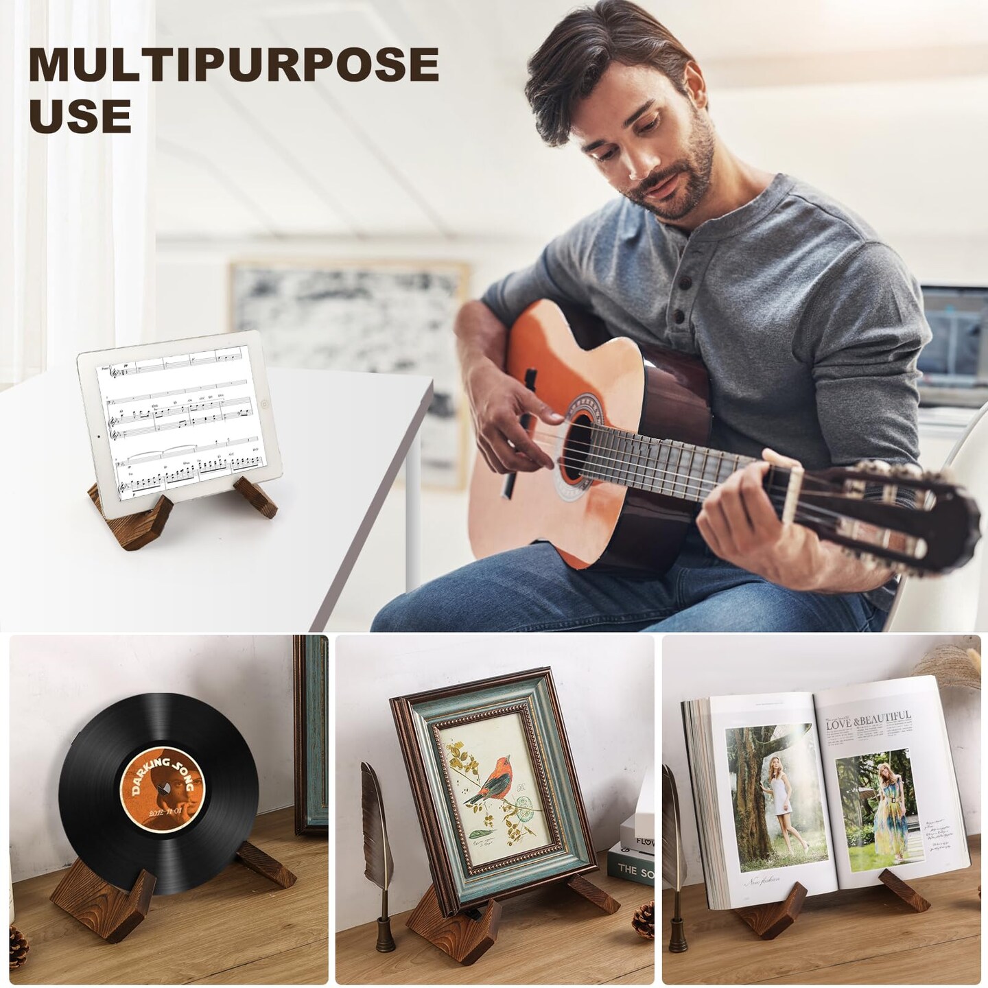 BOTSROOM Plate Stands for Display - 6.5 Inch Plate Holder Display Stand, Wooden Picture Frame Stand, Small Photo Stands for Table, Decorative Plaque Easels Stand for Display